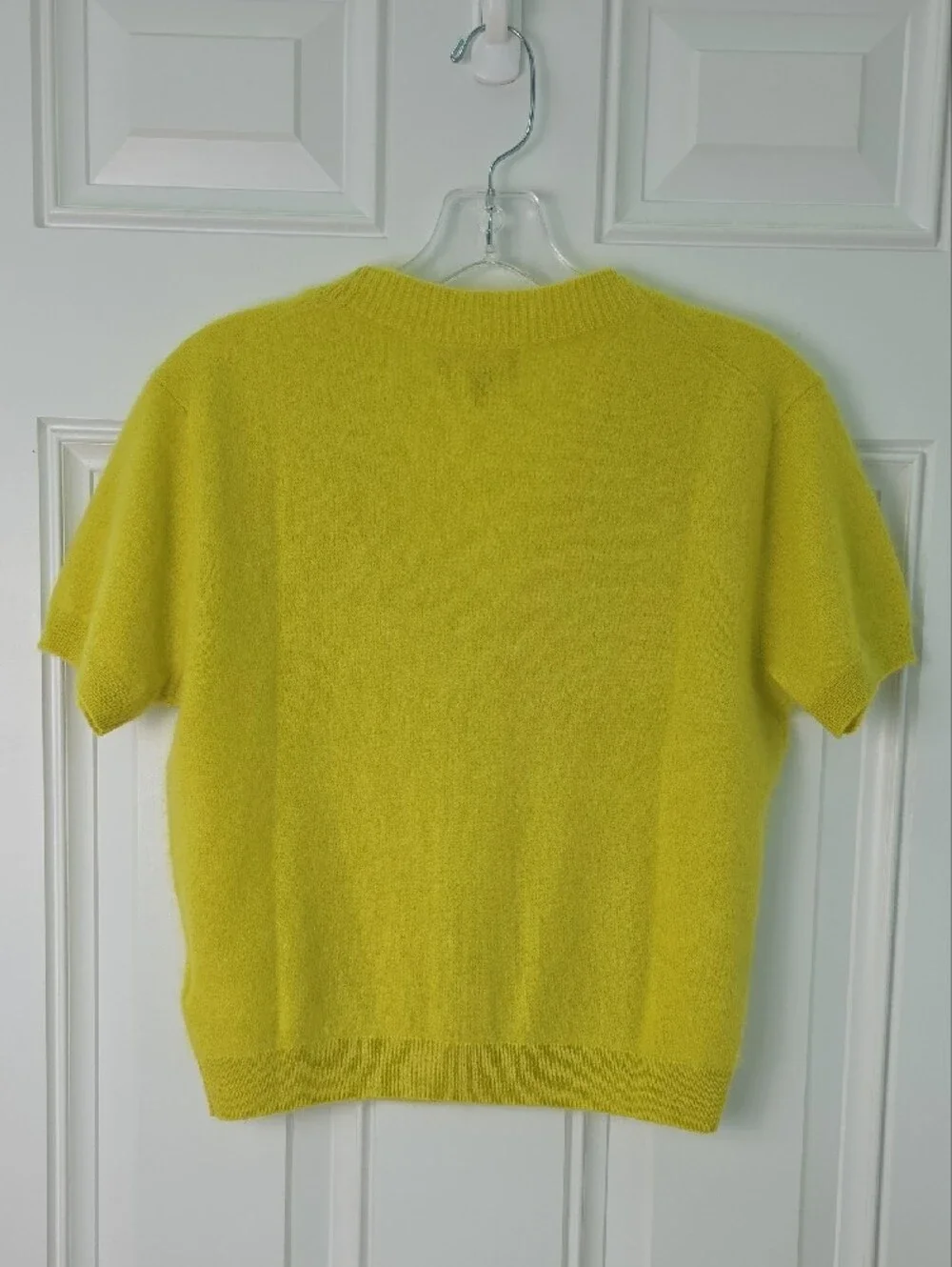 J. Crew Bright Yellow Cashmere Short-Sleeve V-Neck Button Cardigan.  Size XS